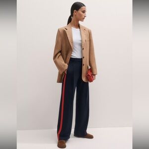 Me + Em Wool Blend Side Stripe Pant Navy Red Sporty Tailored Trouser